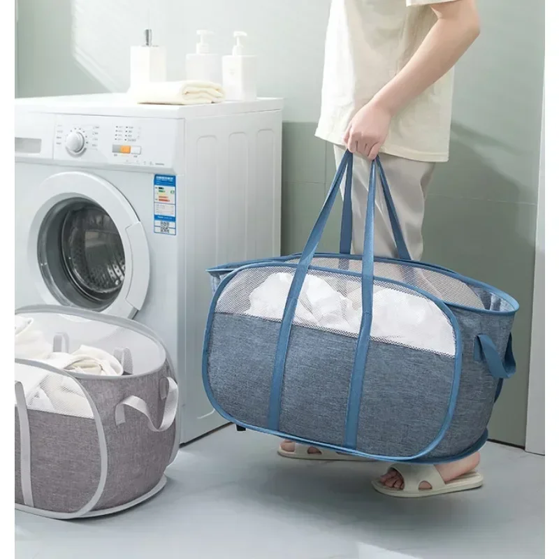 Creative Mesh Laundry Popup Hamper Laundry Baskets Durable Handles Lightweight Foldable Laundries Basket Laundry Room Storage