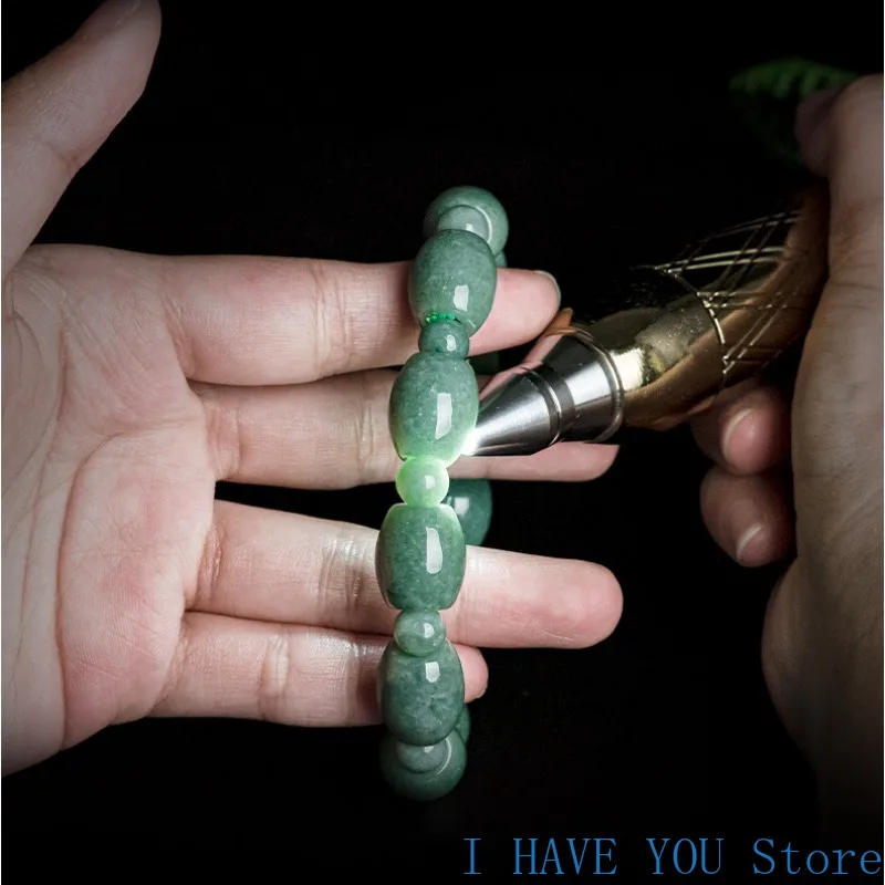 Burmese Jade Bead Bracelets Jewelry Natural Gift Bangle Real Carved Women Vintage Charm Green Talismans Emerald Amulet Jadeite