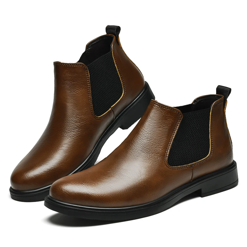 Men Short Chelsea Boots British Style Leather Casual Ankle Business Shoes Dress Office Autumn Winter