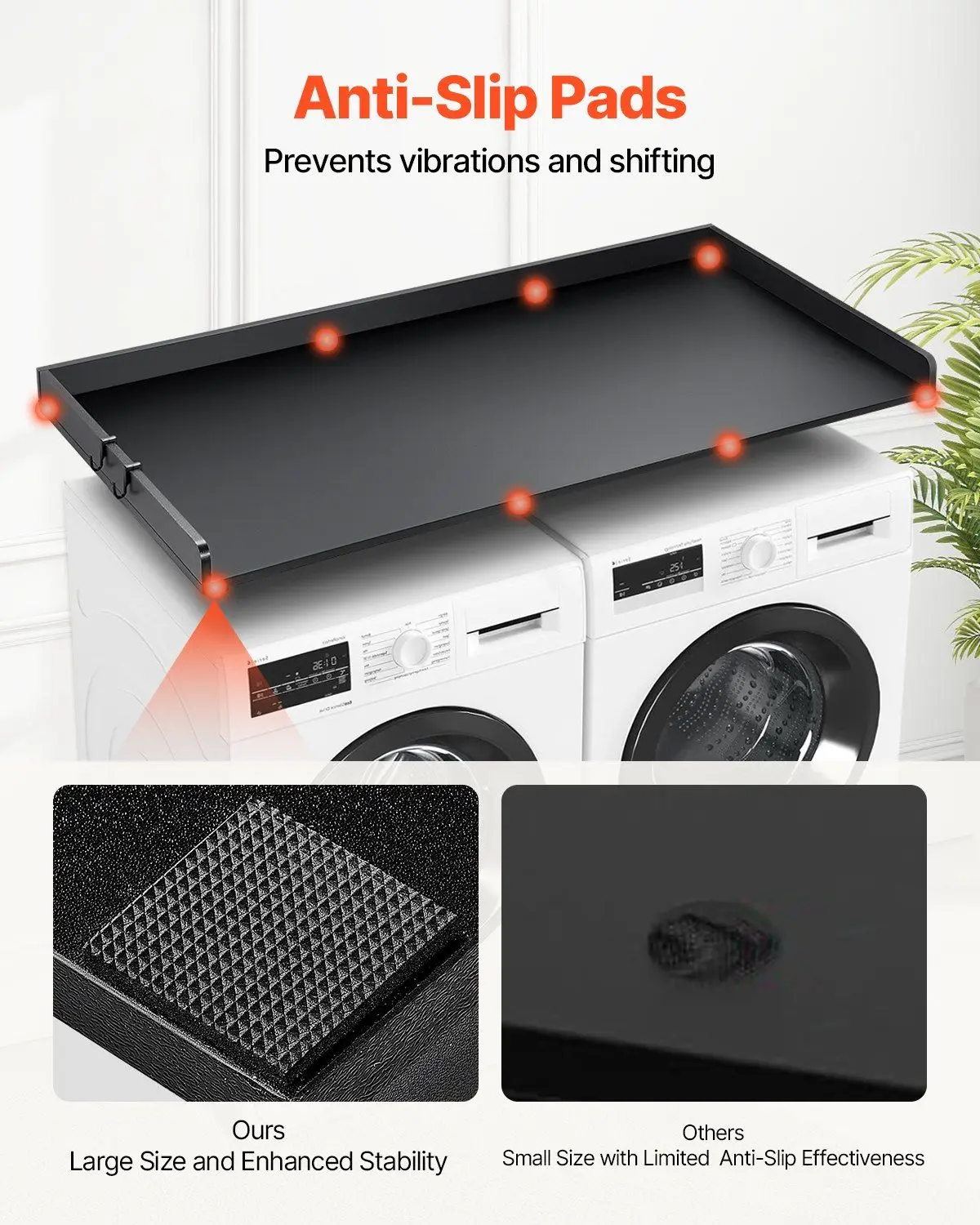 Fold-Over Laundry Countertop 54x27.5in, High Strength Wood Material, 250lb Rating, Tool-Free Setup, Black