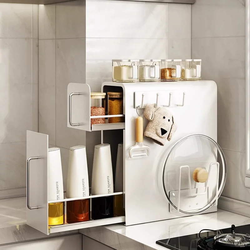 

Creamy kitchen corner condiment shelves countertop storage racks cabinets pull-out storage cabinets