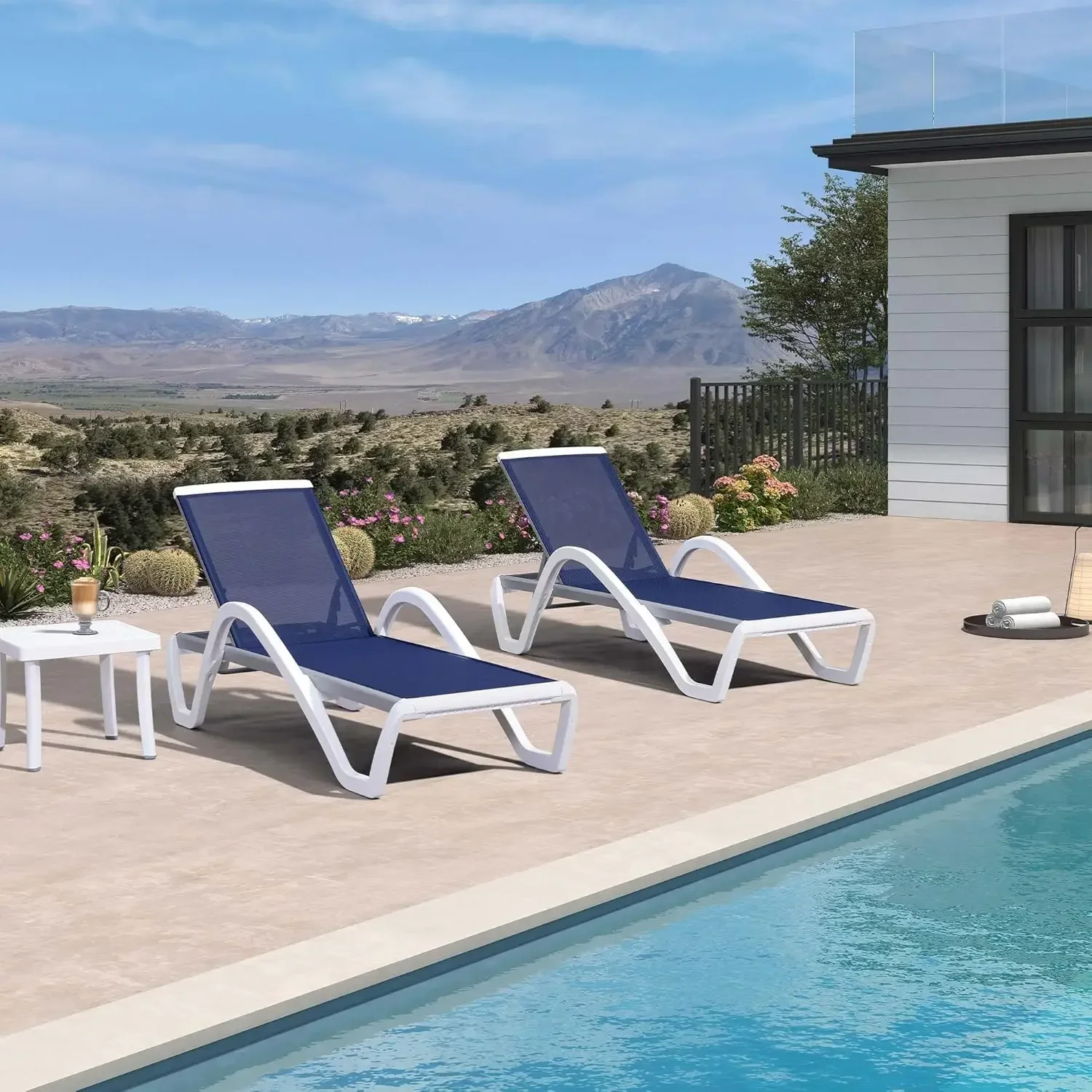 

Patio Chaise Lounge Chair Set of 3 Outside Aluminum Plastic Stackable Tanning Chairs for Pool Sunbathing Beach Deck