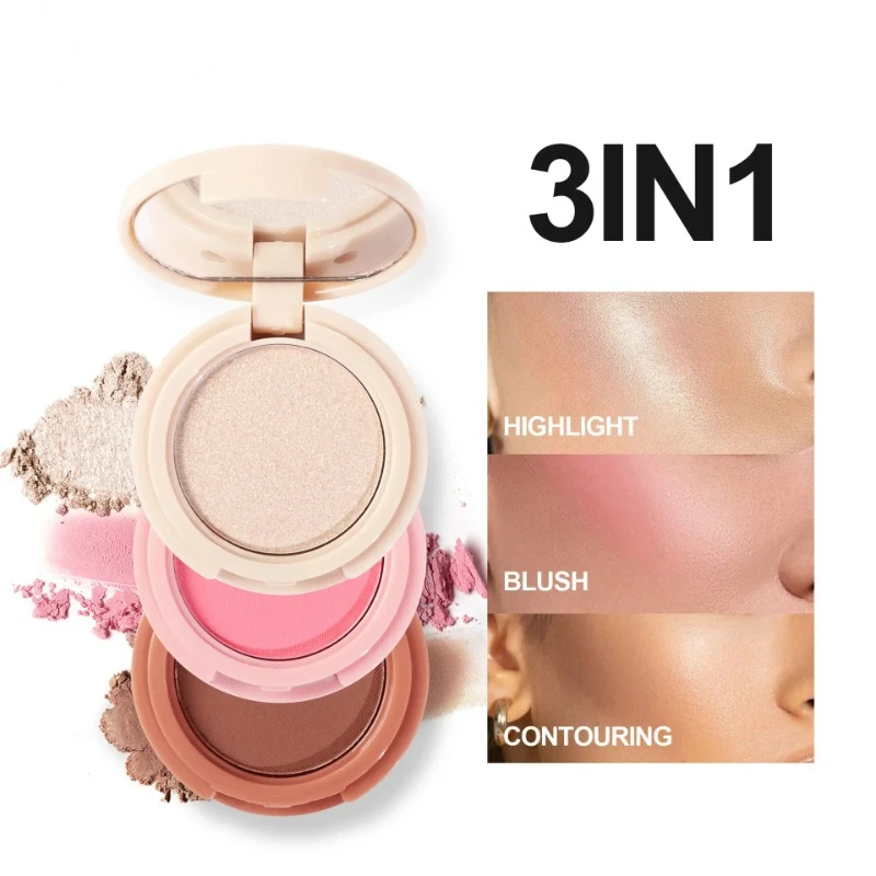 Resaltador mate 3 en 1, paleta de colorete perlado brillante, sombra de ojos, maquillaje facial multifuncional, cosmética femenina