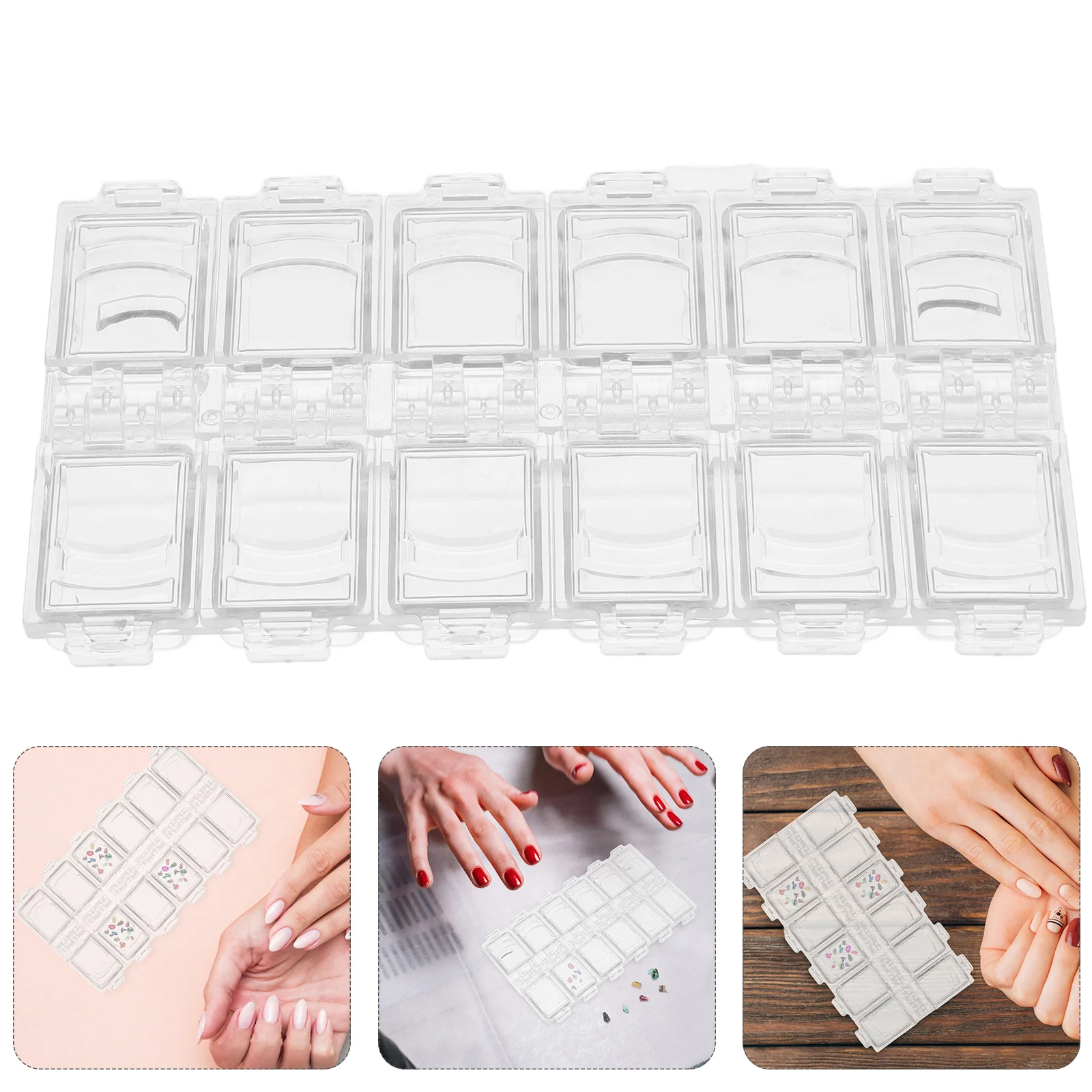 

Compact Transparent Acrylic Nail Art Storage Box Multi-Grid Organizer Case for Nail Charms Rhinestones Beads Accessories
