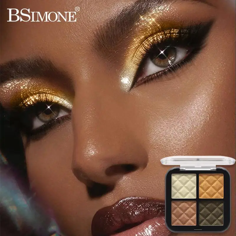 BSIMONE 4-Color Eyeshadow Palette ماتي بيرليسسينت الأرض اللون الترتر طويلة الأمد عينيه ولوحة كونتور طقم مكياج