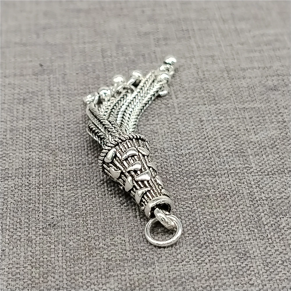 925 Sterling Silver Bali Wheat Chain Tassel Charm Pendant for Necklace