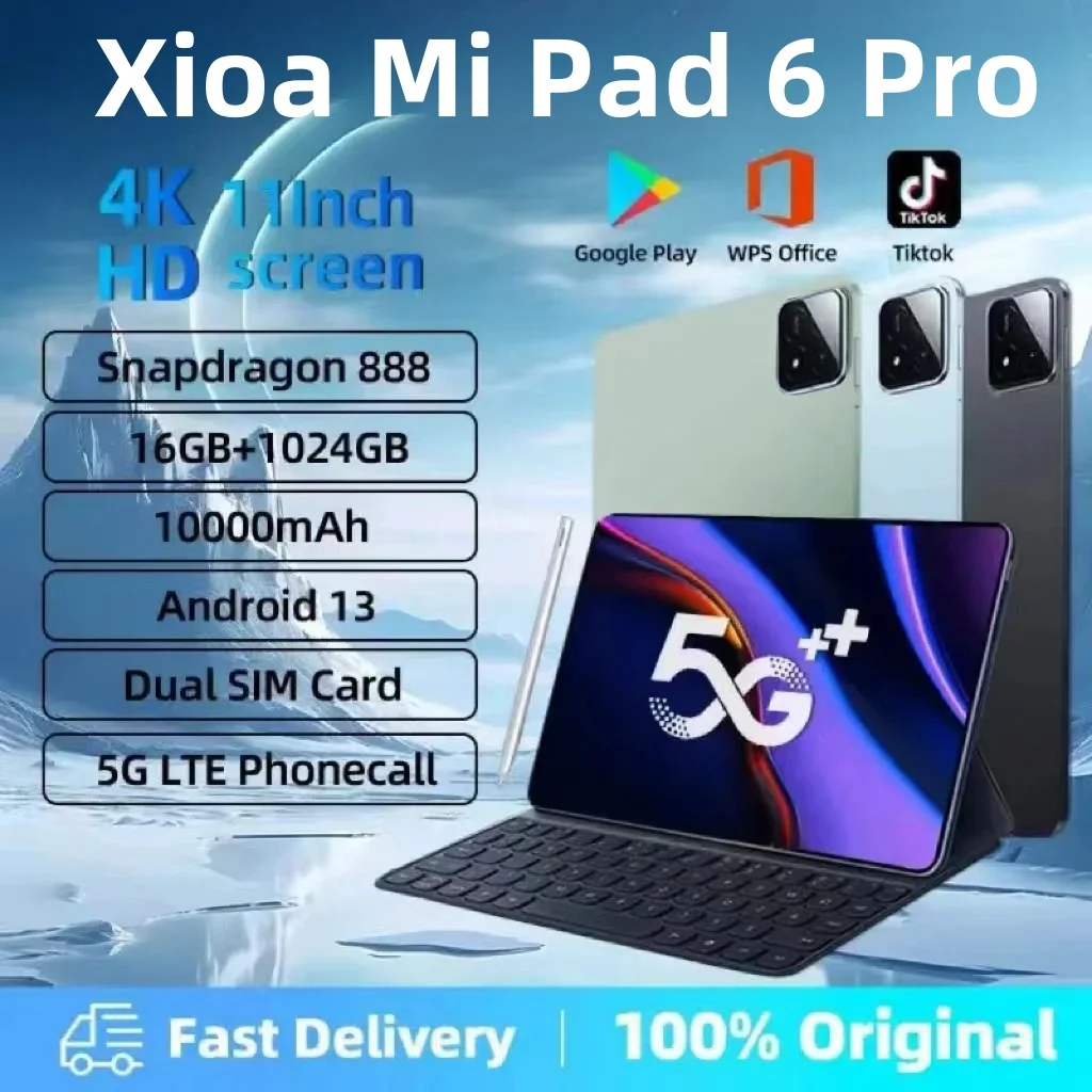 

2024 Original Global Version Xiao Tablets PC Pad 6 Pro Android 13 Snapdragon 888 11 inch 16GB+1024GB 5G HD 4K Screen WIFI MiTab