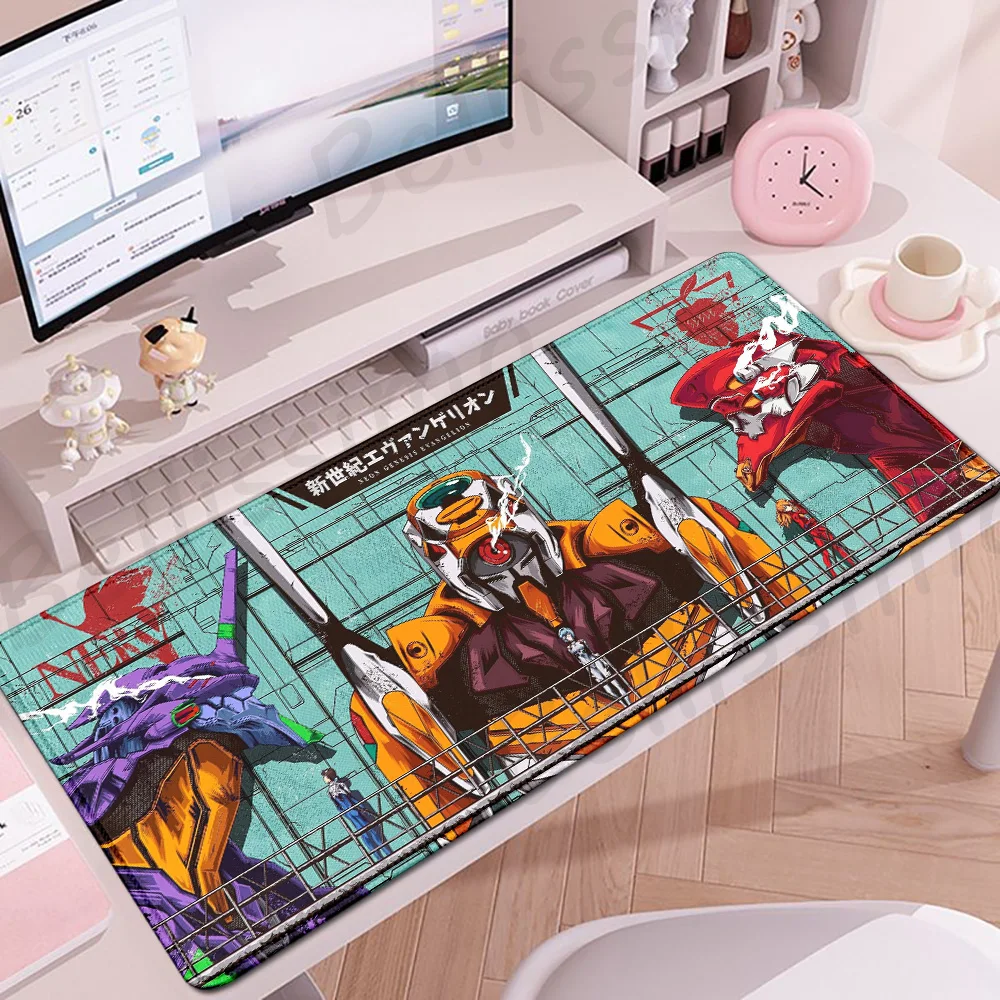 Anime Mouse pad E-Evangelion Large Gaming Mousepad Xxl Gamer Extended Desk Mat E-Sports Mouse Mat Rubber PC Keyboard Desk pad