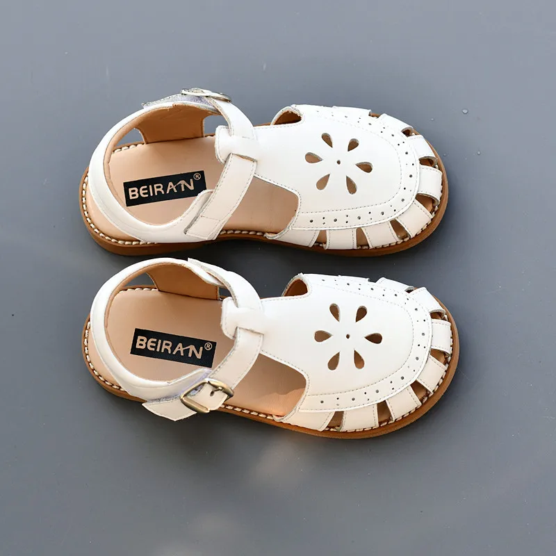 Genuine Leather Girls Fashion Sandals Close Toes Quick Dry Baby Boys Casual Sandals Summer Hollow Petals Kids Beach Shoes