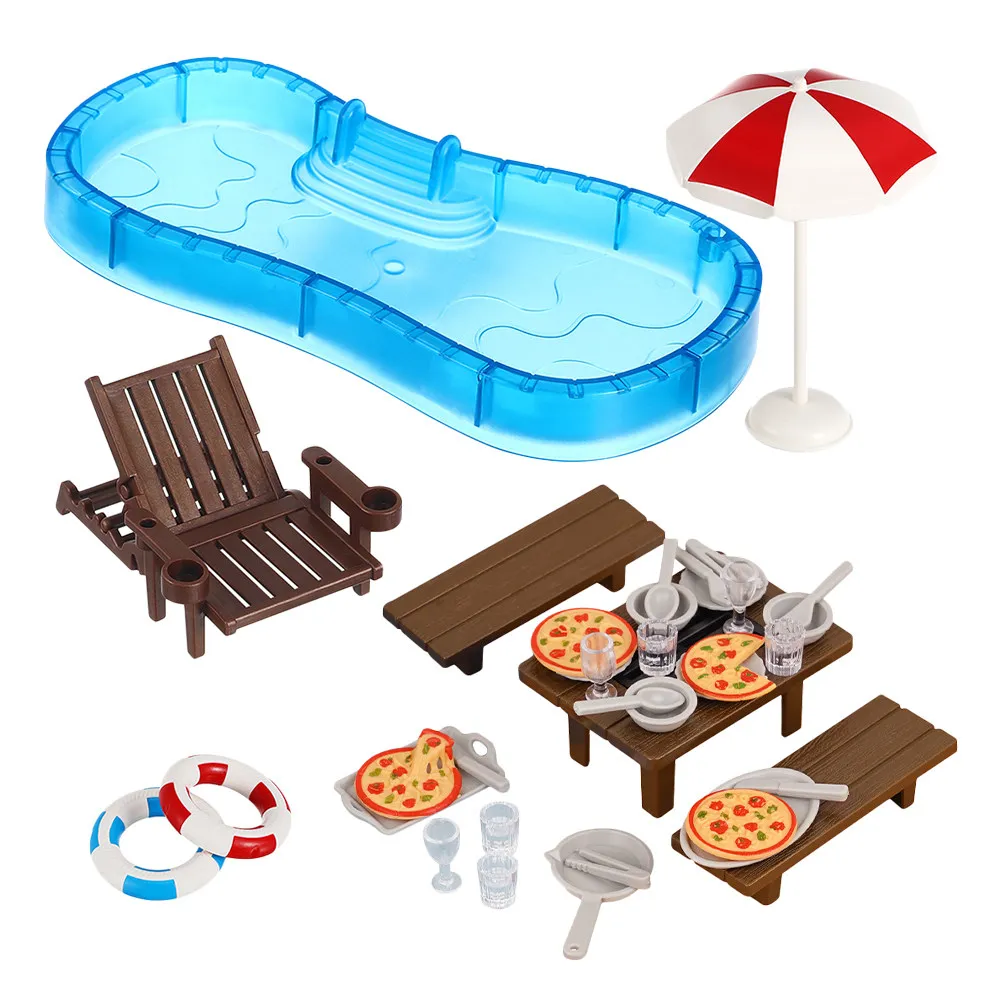 

2 Sets Miniature Furniture Swimming Pool Swim Ring Beach Chair Realistic Detailed Accessories DIY Dollhouse Decoration