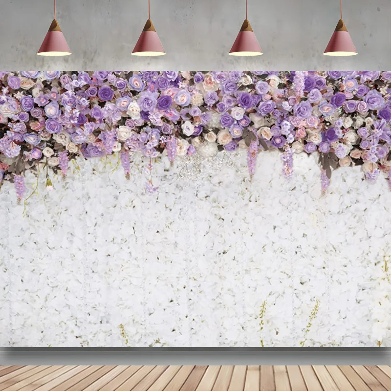 Lavender White Floral Bridal Shower Backdrop Light Purple Flower Wedding Feet Girl Baby Shower Birthday Party Background