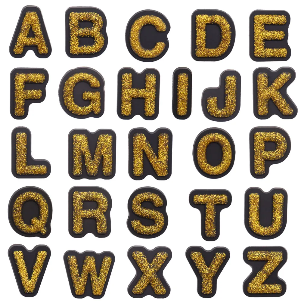 New 1pcs PVC Shoe Charms Golden 26 Letter Alphabet Sandals Shoes Decoration Buckle Clog Fit Wristband Slipper Accessories