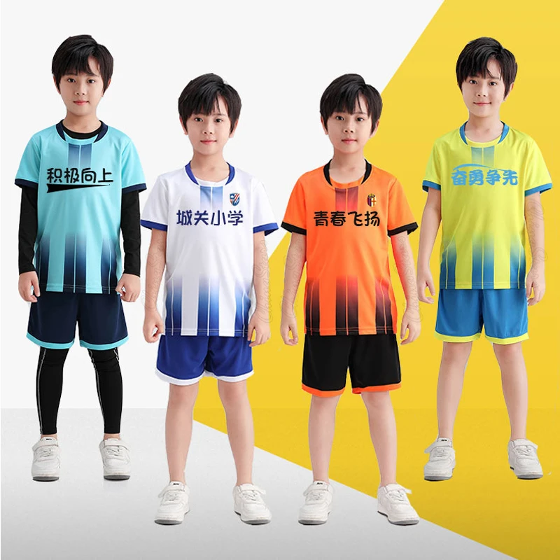 Children's Football Uniforms Boys Girls Soccer Jersey Sets Student Football Kits DIY Custom Kids Futebol Training Clothes Sports