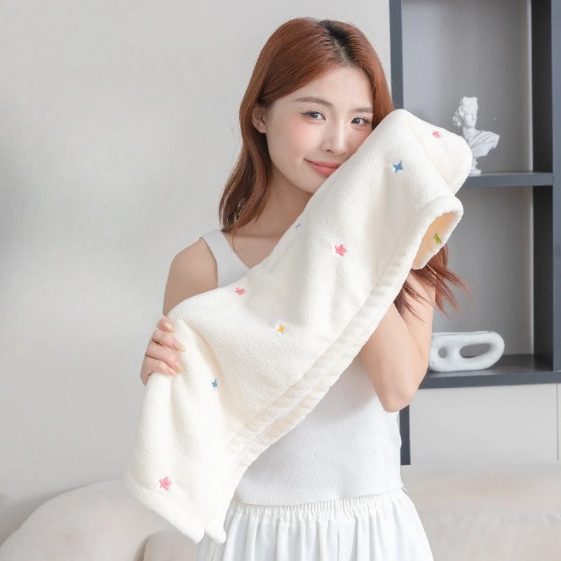 New Hair-Drying Cap for Women – Thickened, Oversized Terry Cloth Hair Towel with Embroidery and Absorbent Coral Fleece