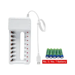 1pc 8-Slots Fast Battery Charger 5V 1-2A Micro USB LED Charging For Ni-MH AA and AAA Batteries Rechargeable 1.48V 600mA*8 Output