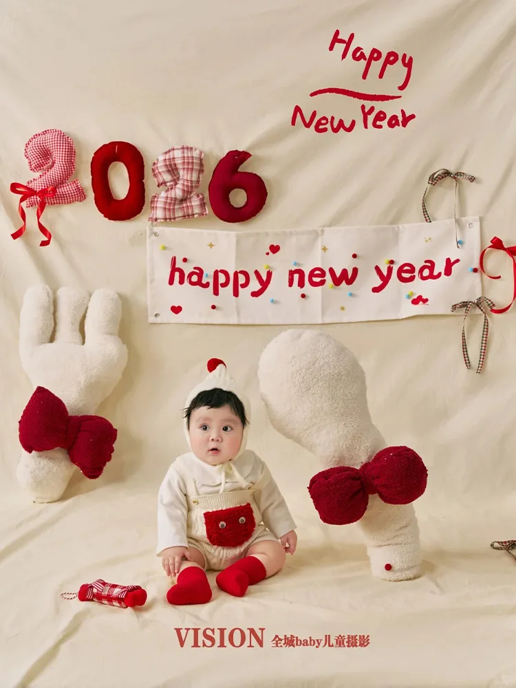 2026年新年テーマベビーフォトプロップス幼児コスチュームキャンディレターバナー装飾小道具スタジオ用3ヶ月齢ベビーシュート用