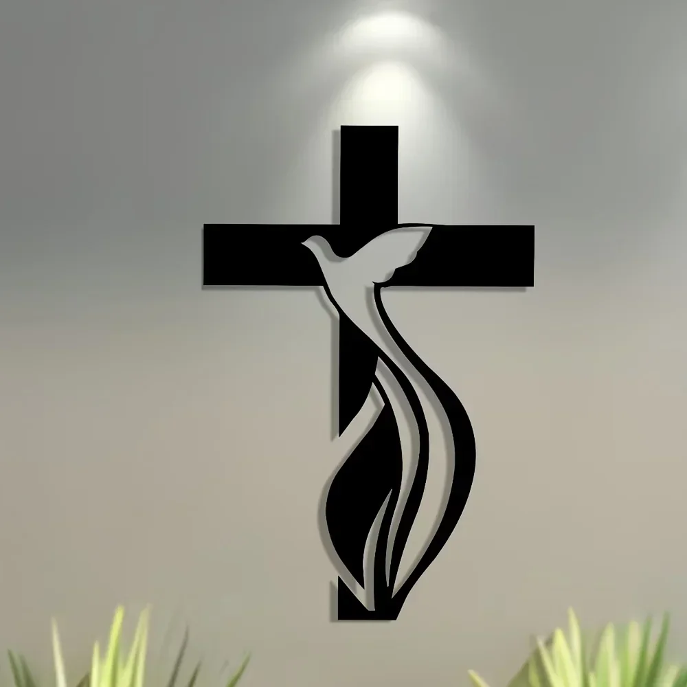 CIFBUY Iron Wall Art Dove Cross Metal Sign Waterproof For Home Indoor Outdoor Decor Rustic Hanging Plaque