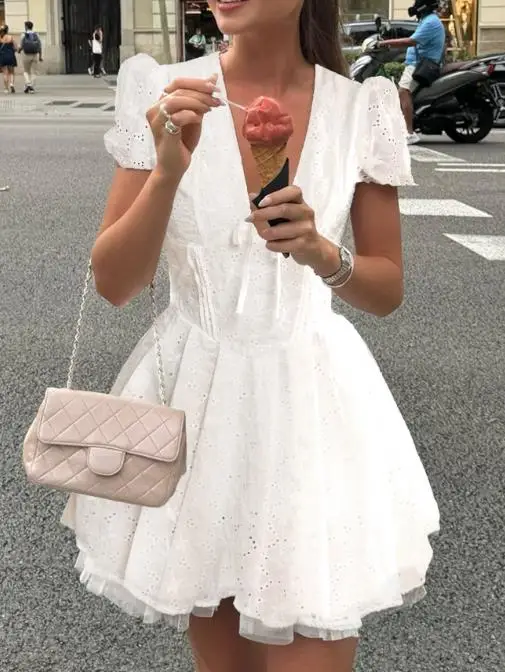 

2026 Spring/summer New Fashion Casual Elegant Sexy Leisure Vacation Style Solid Color Hollow Dress for Women