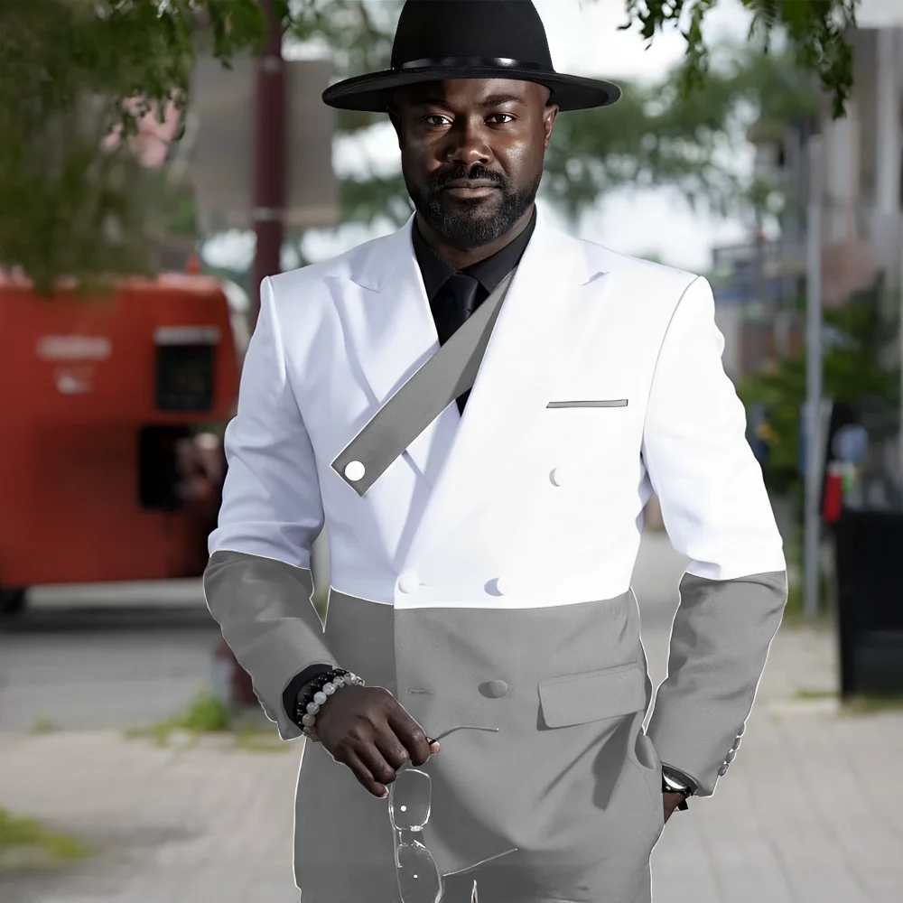 Elegant Men's Suit 2 piece Set Splicing Color Jacket Pants Double-Breasted Blazer Groom Wedding Tuxedo Tailor-Made Suit for Men