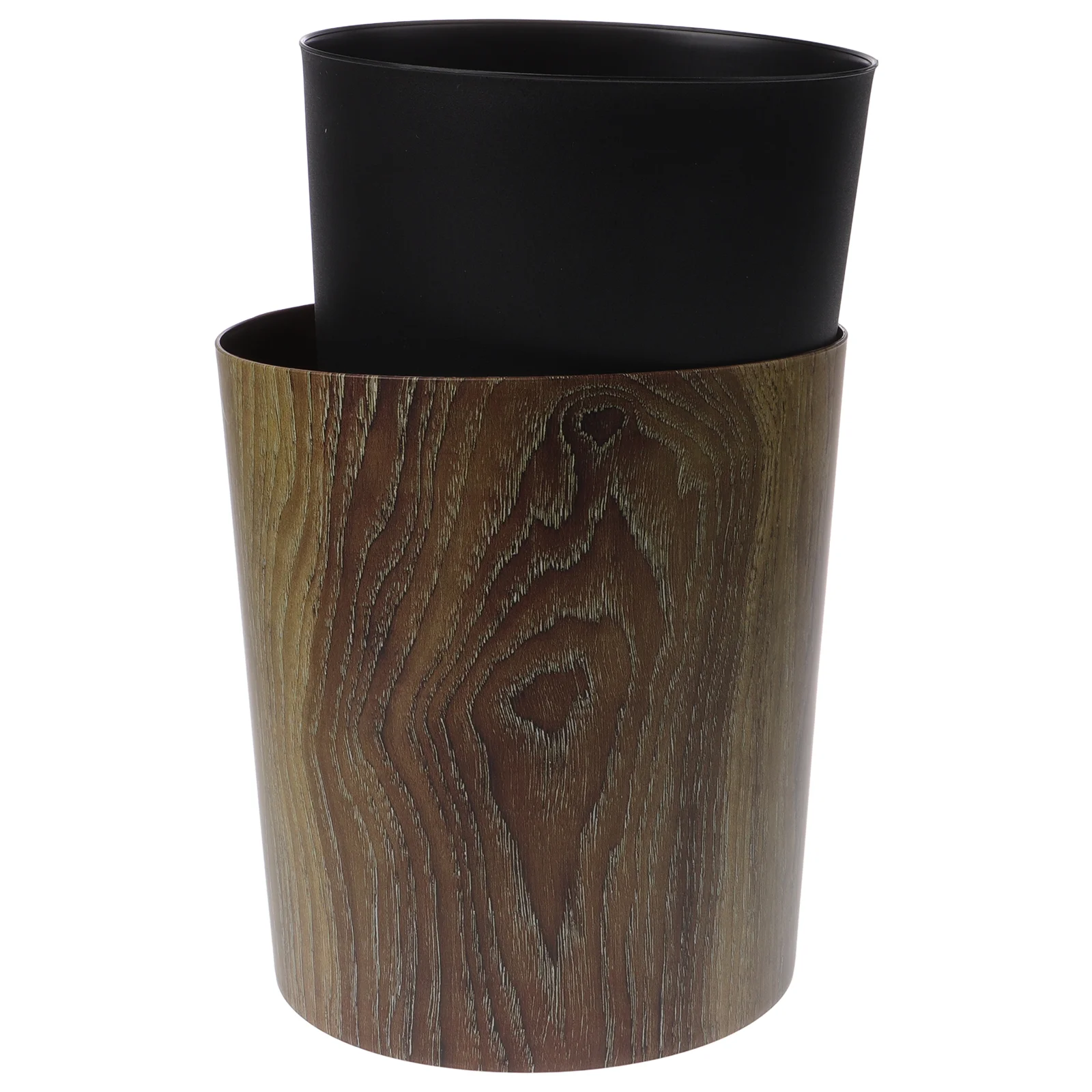 

Imitation Wood Grain Trash Can Waste Basket Large Bin Capacity Small Office Hotel Bins Recycling Container Plastic