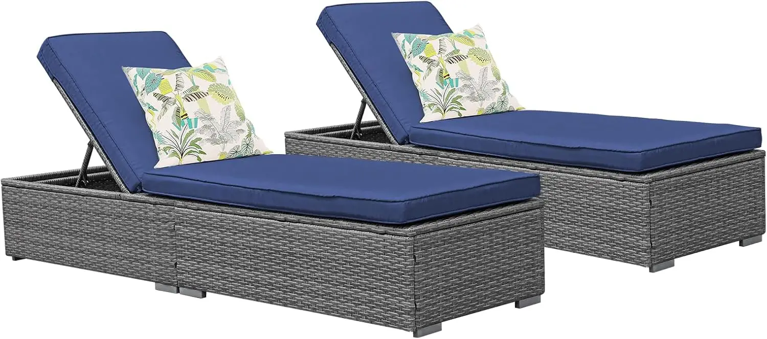 

Outdoor Patio Chaise Lounge Chair, Elegant Reclining Adjustable Pool Rattan Chaise Lounge Chair with Cushion, Grey PE