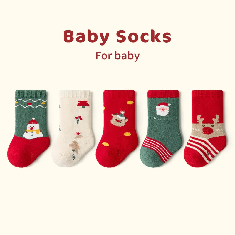 Baby socks Baby autumn-winter thick-knit Christmas socks Children's mid-tube cotton socks Children's Christmas socks