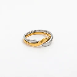 Joolim Jewelry High End PVD Wholesale Waterproof Retro Two-tone Wave Linked Cross Stainless Steel Finger Ring for Women