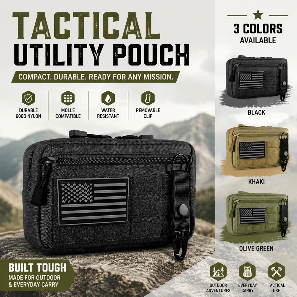 Outdoor Nylon Portable Men's Waist Bag, EDC Hunting Toolkit, Molle Pouch with Metal Hooks, Camouflage Waist Pack Coin Purse