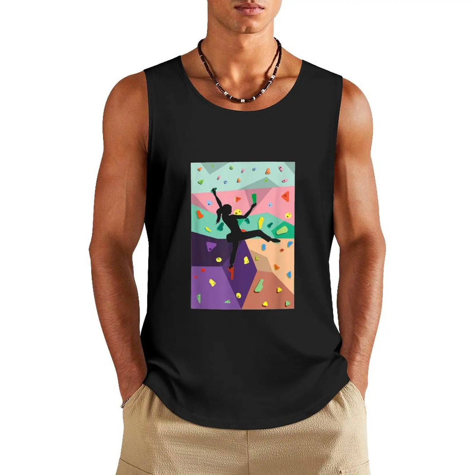 Cute Colorful Rock Climbing Bouldering Wall Tank Top singlet for men Men's gym Japanese t-shirt