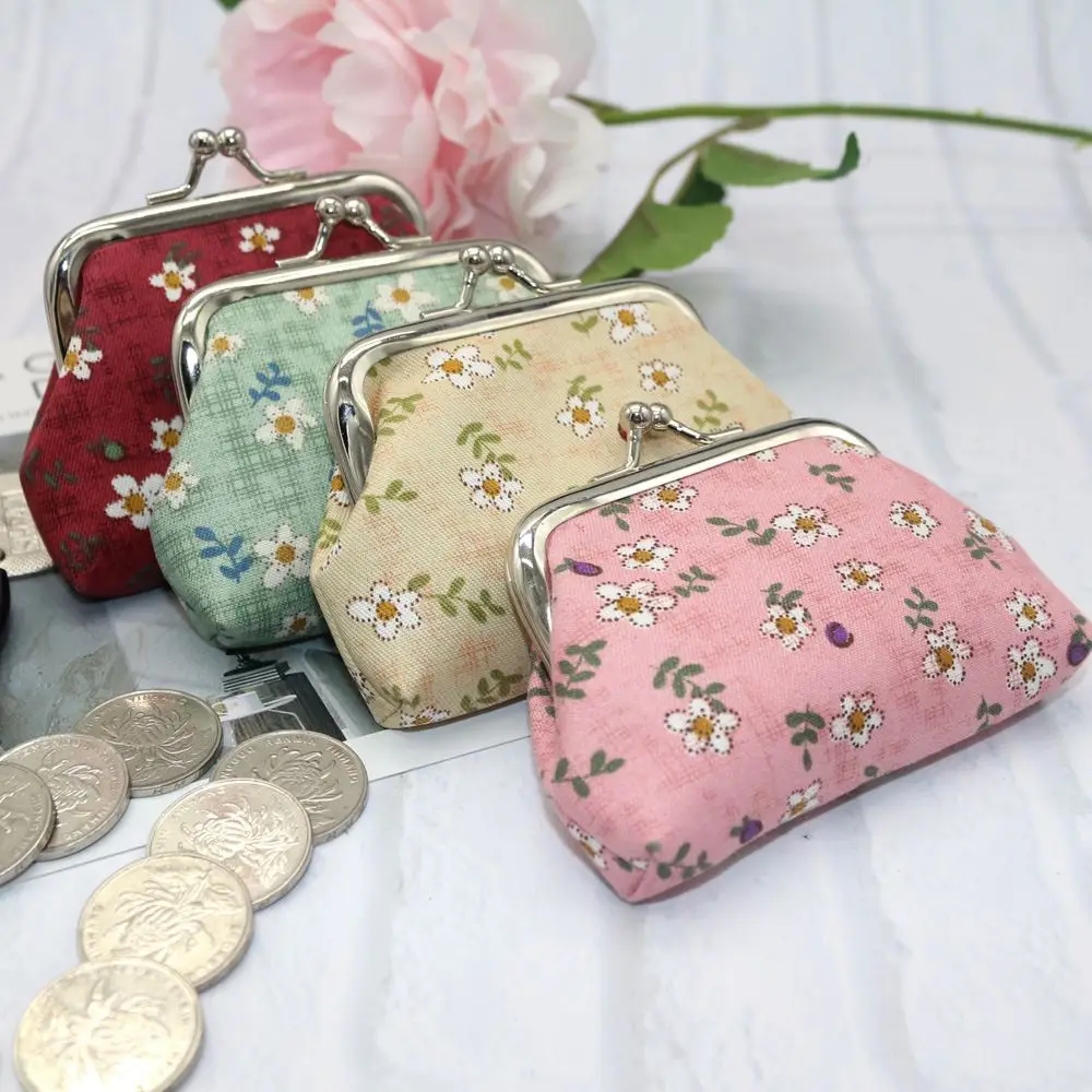 Bright Colored Flower Print Women Hasp Purse Retro Money Clip Coin Purse Clutch Bag Small Wallet