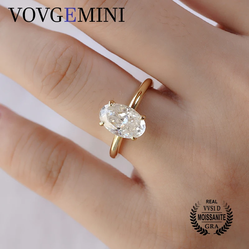 

VOVGEMINI Moissanite Diamond Ring Bague Femme 3cara 7*11mm Oval Anel Feminino Real 14k 18k Gold Anillos Mujer Rings For Women