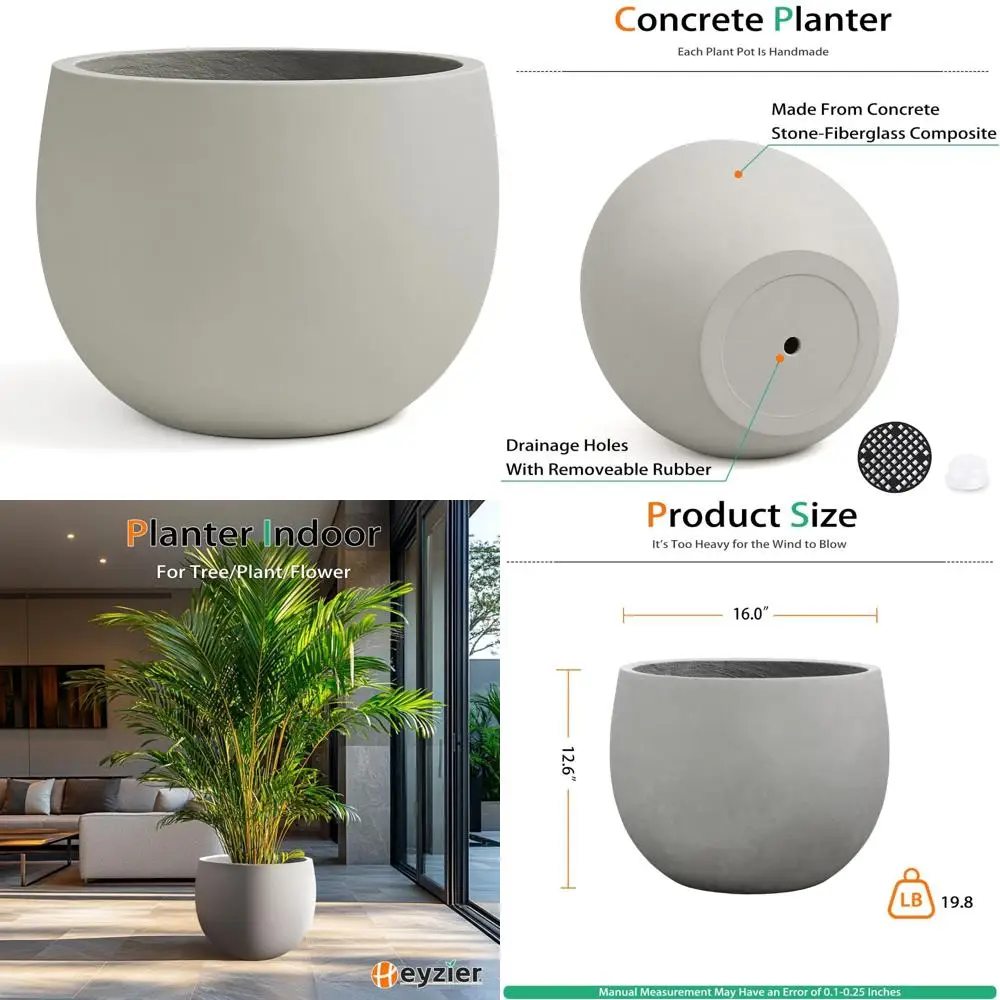 

Большие серые высокие цементные горшки для цветов на открытом воздухе, в помещении, 16-дюймовые прочные бетонные горшки для растений