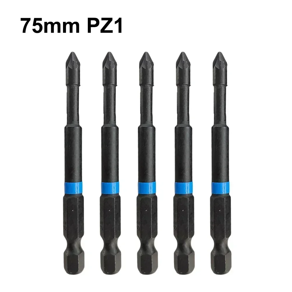 5pcs PZ1 PZ2 PZ3 Magnetic Batch Head Screwdriver Bits 75mm Pozidriv Set 1/4 Inch Hex Shank Magnetic Electric Screw Driver Bit