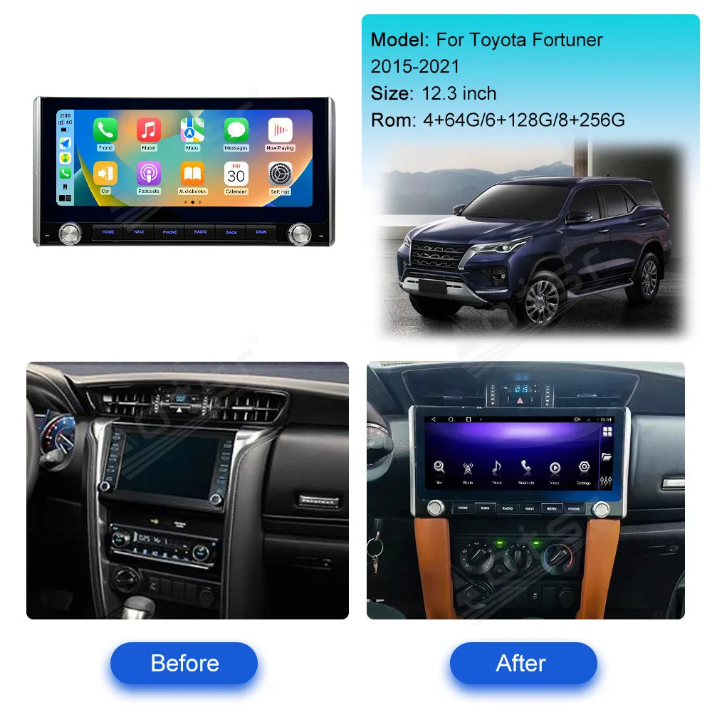 Android auto carplay Car Radio Black For Toyota  Fortuner 2015-2021 Video Stereo Auto GPS  Navigation Vehicle  Stereo Radio