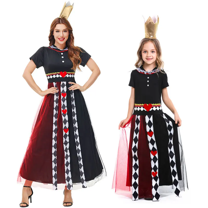 halloween-poker-queen-red-queen-costume-alice-in-wonderland-stage-role-parent-child-clothing-red-queen's-elegant-gown
