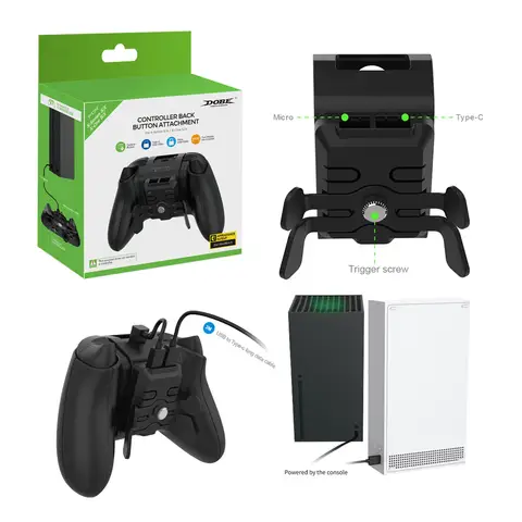Xbox One S/X 시리즈용 DOBE 컨트롤러 백 버튼, C 타입 데이터 케이블 장착 교체 백 컨트롤러 패들