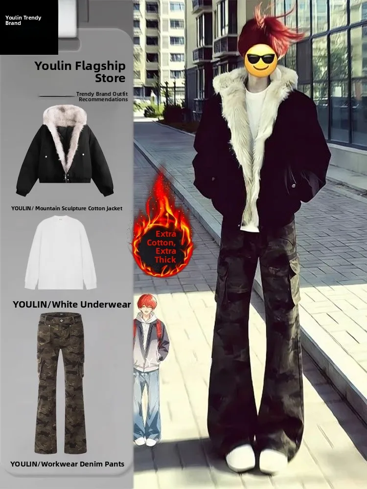 

Cleanfit Faux Fur Collar Hooded Jaet Thiened Winter Coat for Men Warm Casual Sle Polyester Fiber Long Sve ort Length