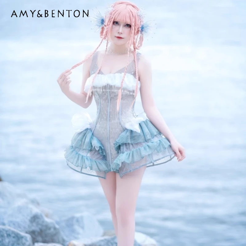 

Original Design Heavy Industry Fishbone Lace Splicing Women's Dress New Temperament Beach Vacation Age Reduction Dresses Ladies