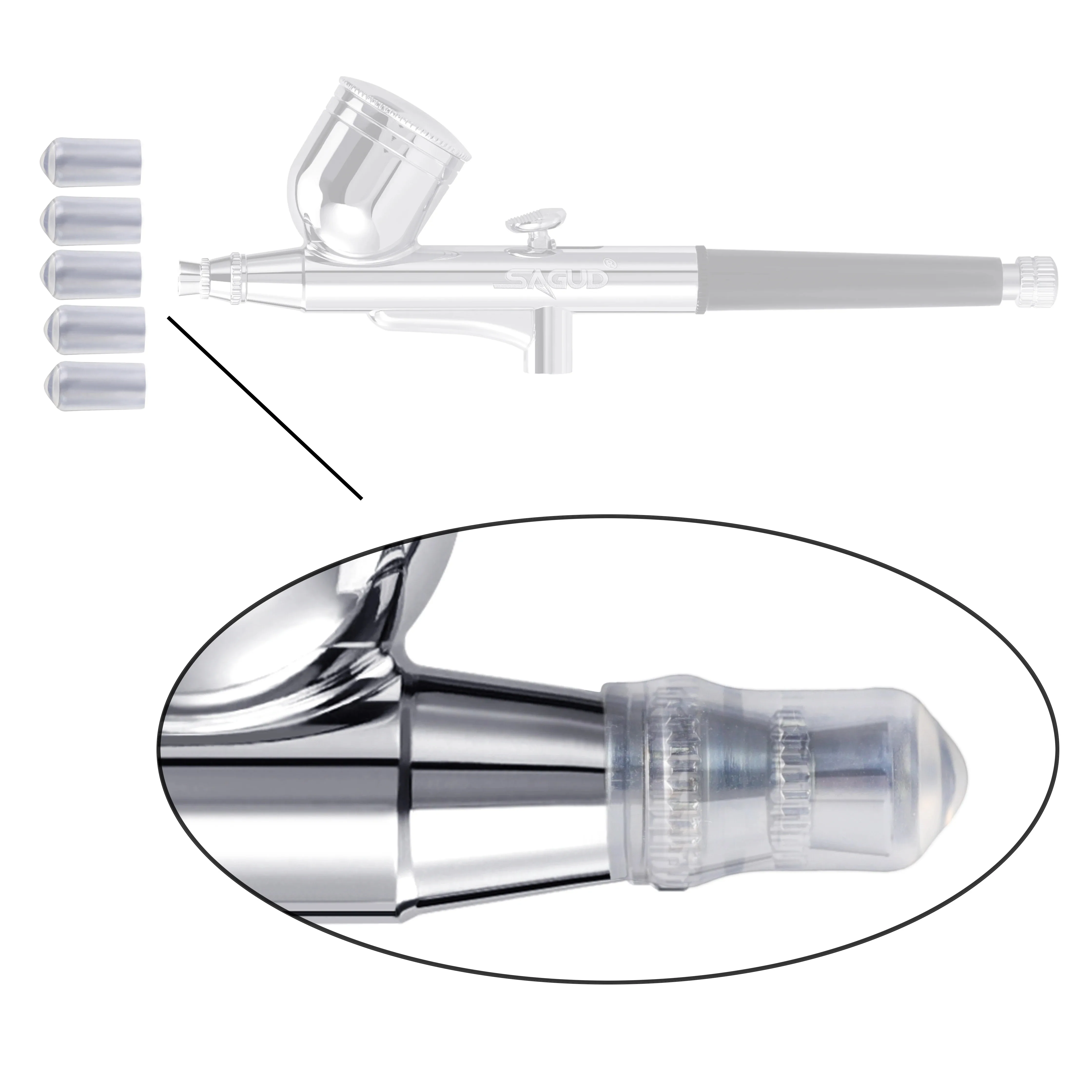 طقم تنظيف البخاخة، وعاء تنظيف مع حامل وفرش التنظيف/إبر، أغطية حماية لفرشاة الهواء ذات الأطراف المزدوجة