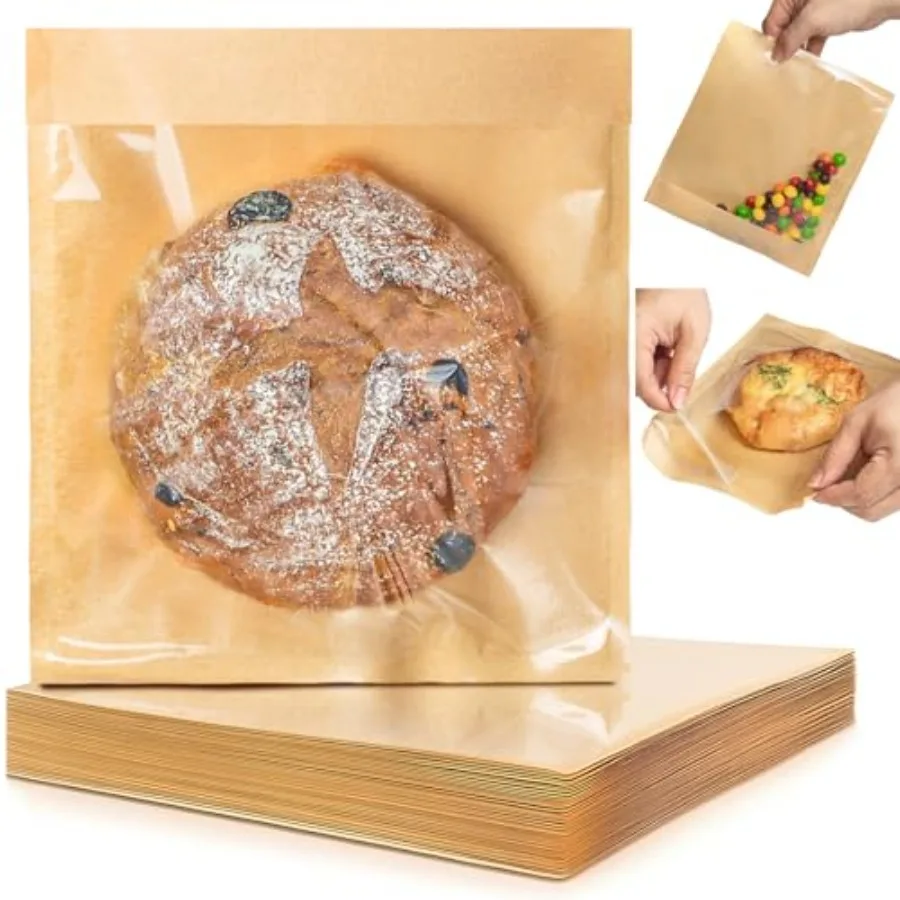 

Самозапечатывающиеся пакеты для сэндвичей с уплотнением 7 × 9,2 дюйма, 200 шт. бумажные пакеты для хлебобулочных изделий с защитой от смазки на окно, рукава для пакеты