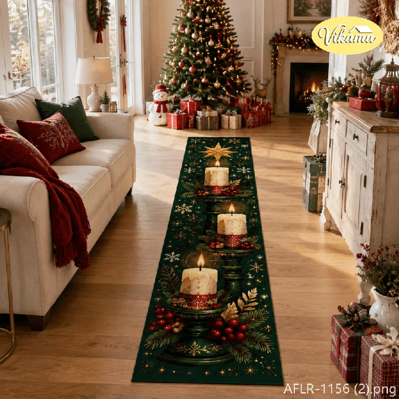 VIKAMA Christmas Runner Rug—Easy-To-Maintain, Machine-Washable Hallway Rug And Christmas Party Decorative Mat For Home Decor