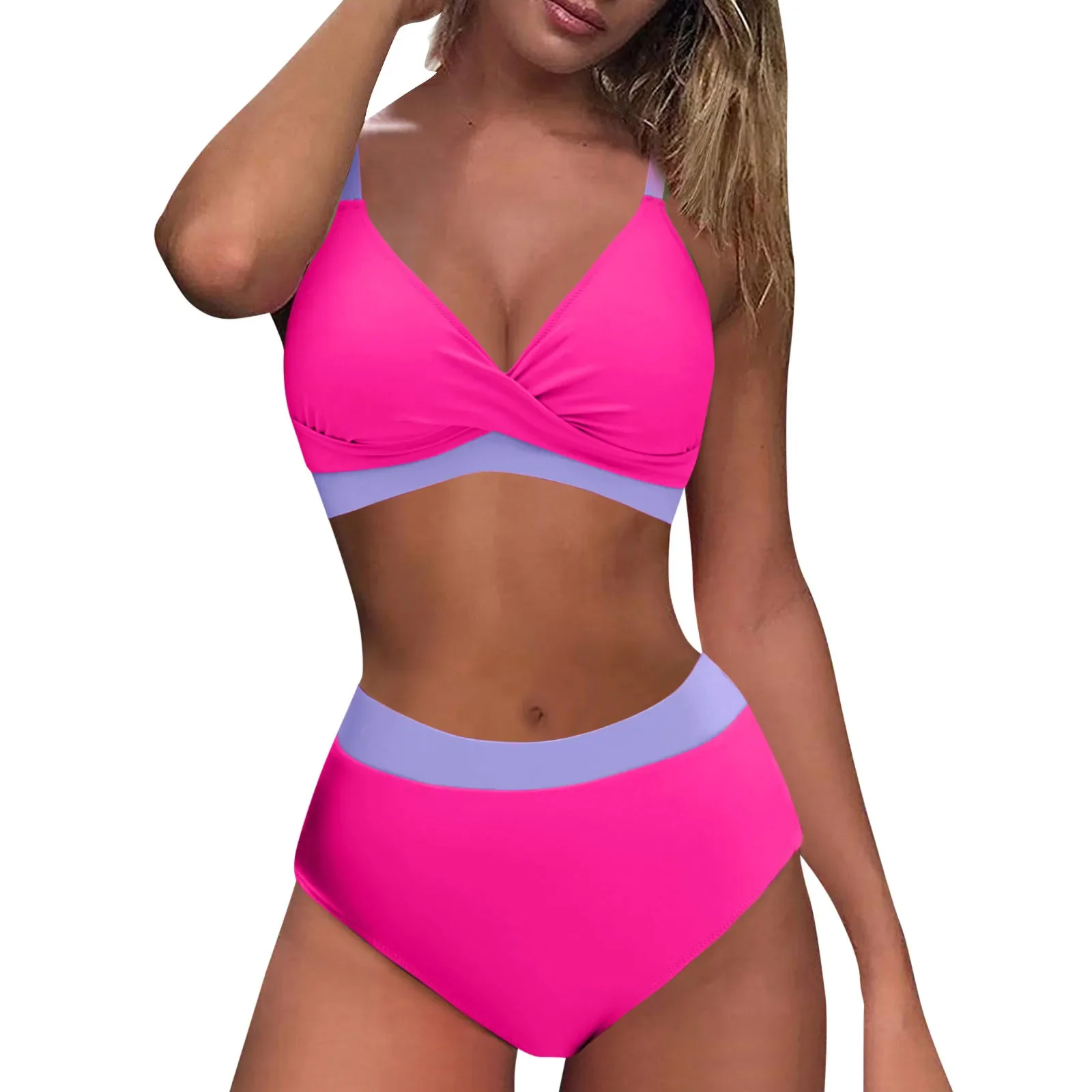 Traje de baño de dos piezas para mujer, conjunto de Bikini de cintura alta, Sexy, deportivo, corte alto, ropa de playa, 2024