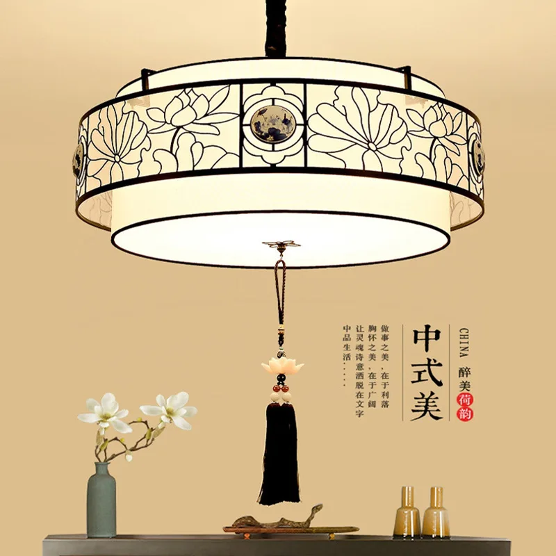 New Chinese style circular single head chandelier restaurant bedroom study hotel new creative retro lighting fixtures