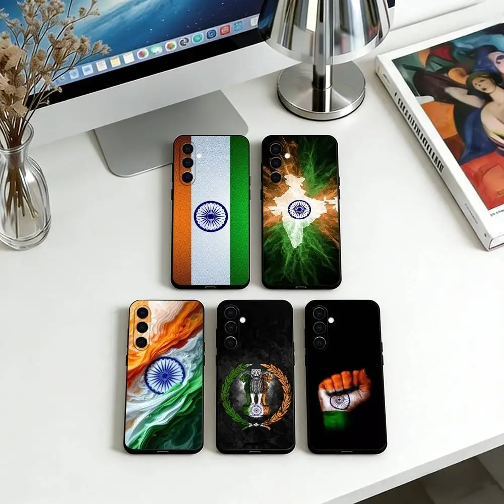 I-Indian National Emble Flag Phone Case For Samsung Galaxy A73,A72,A71,A70,A53,A52,A51,Soft Black Cover