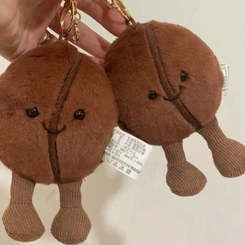 Jellycat Coffee Bean Bag Pendant Cartoon Stuffed Smiling Coffee Food Plushies Cute Key Chain Soft Doll Birthday Gifts Girl