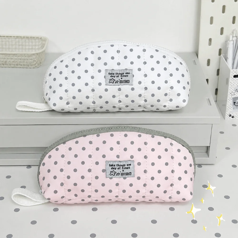 Polka Dot Print Pencil Case Shell Shape Large Capacity Pen Bag Portable Multi-Layer Divided Stationery Storage Bag Women Girls