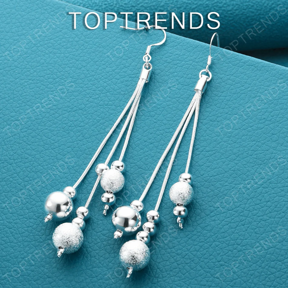 High-Quality 925 Sterling Silver Brushed Smooth Beaded Drop Earrings Elegant Jewelry For Women Wedding Party Gift Accessories