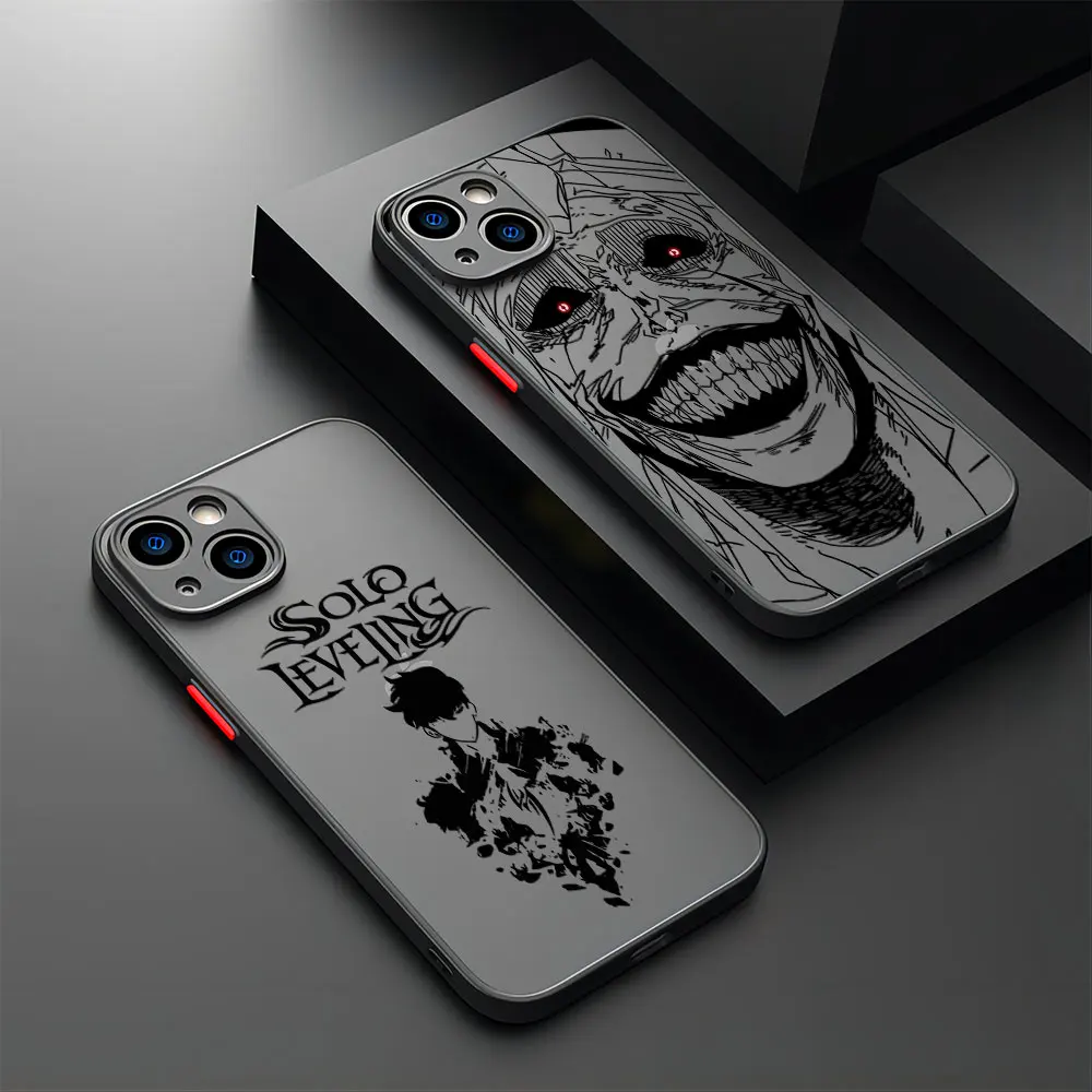 Funda de teléfono con nivelación s-solo de Anime, carcasa trasera transparente mate para iPhone 16, 15, 14, 13, 12, 11 Pro Max, X, XR, XSMax, 7, 8