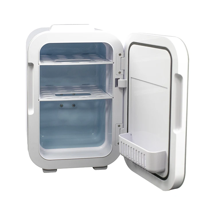 ثلاجة صغيرة ثنائية الاستخدام سعة 8 لتر - ثلاجة محمولة للسيارة والمكتب للمكياج/المشروبات (طاقة USB، 12 فولت/24 فولت، تبريد قابل للتعديل)