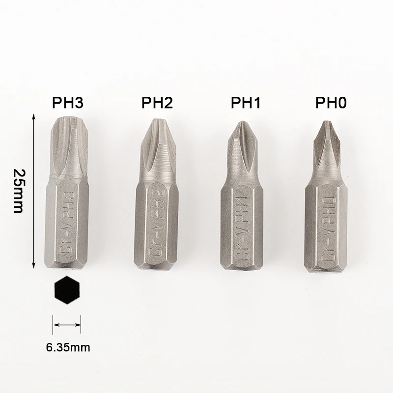 電動ドライバービットセット,25mm,ph0,ph1,ph2,1/4インチ,六角シャンクビット,滑り止め,プラスドライバーキット,10個